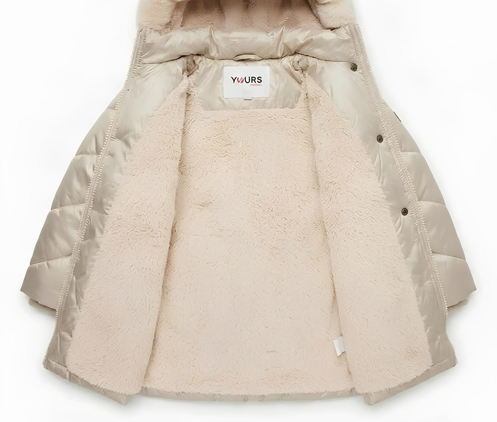 Yours Piumino Bambina con Cappuccio e Bordura in Ecopelliccia Rimovibile