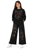 TUC TUC PANTALONE PALAZZO BIMBA/RAGAZZA CON STRASS MULTICOLOR. COTONE FELPATO.
