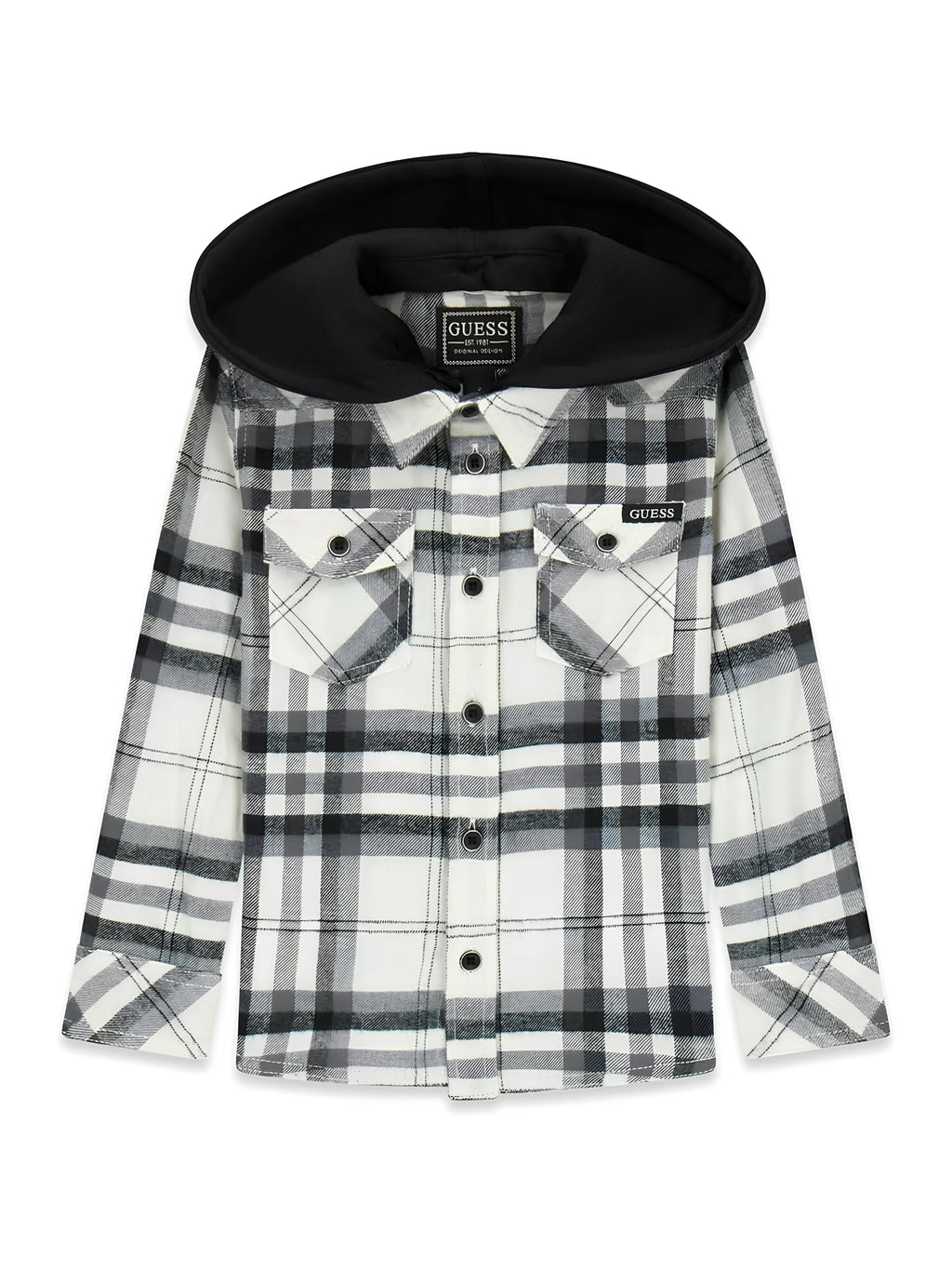 GUESS CAMICIA BIMBO, CAPPUCCIO STACCABILE. FLANELLA.