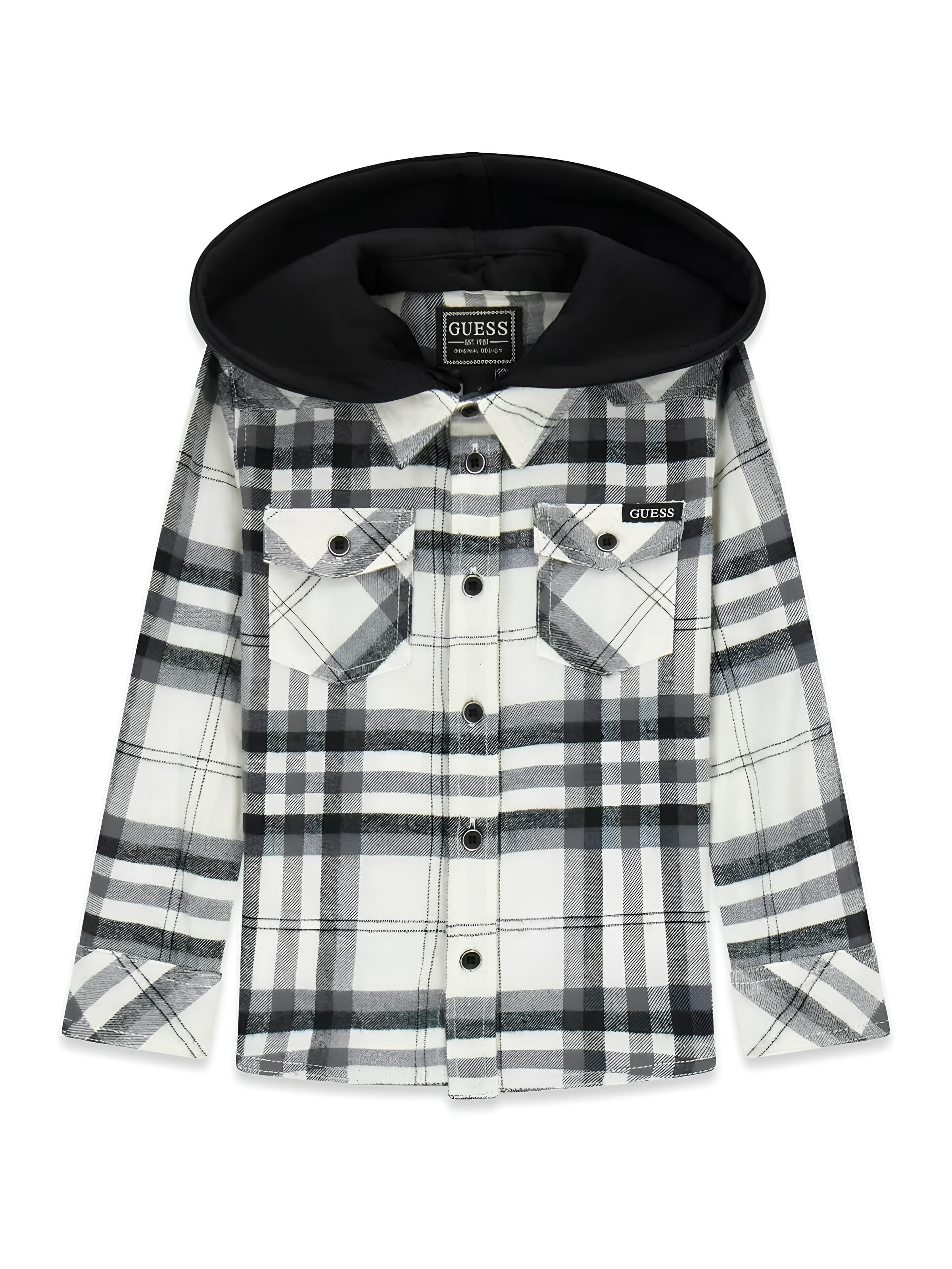 GUESS CAMICIA BIMBO, CAPPUCCIO STACCABILE. FLANELLA.