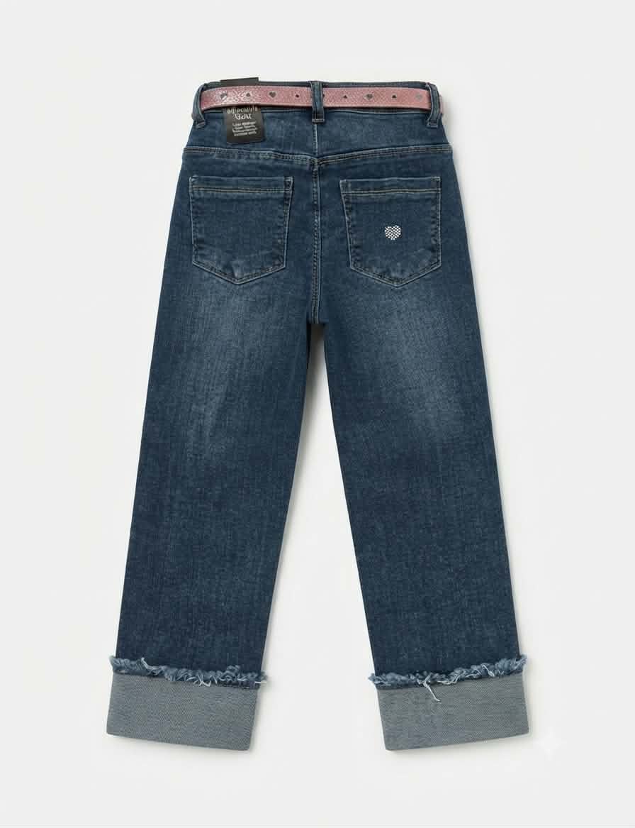 JEANS A PALAZZO CON CINTURA, BIMBA. COTONE.