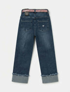 SARABANDA JEANS A PALAZZO CON CINTURA, BIMBA. COTONE.