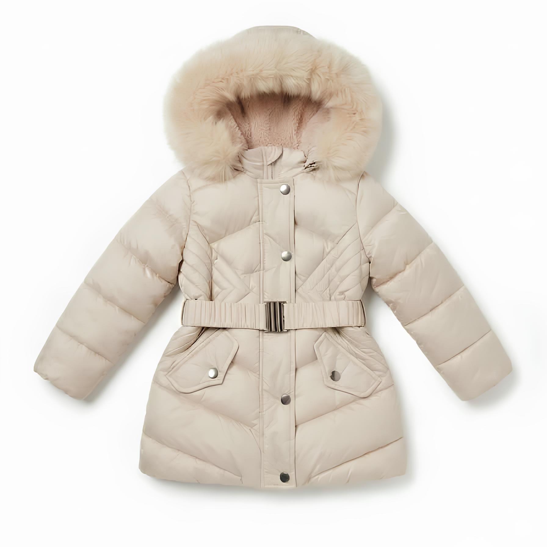 Yours Piumino Bambina con Cappuccio e Bordura in Ecopelliccia Rimovibile