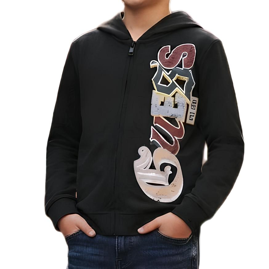 GUESS FELPA ZIP E CAPPUCCIO RAGAZZO. COTONE GARZATO.