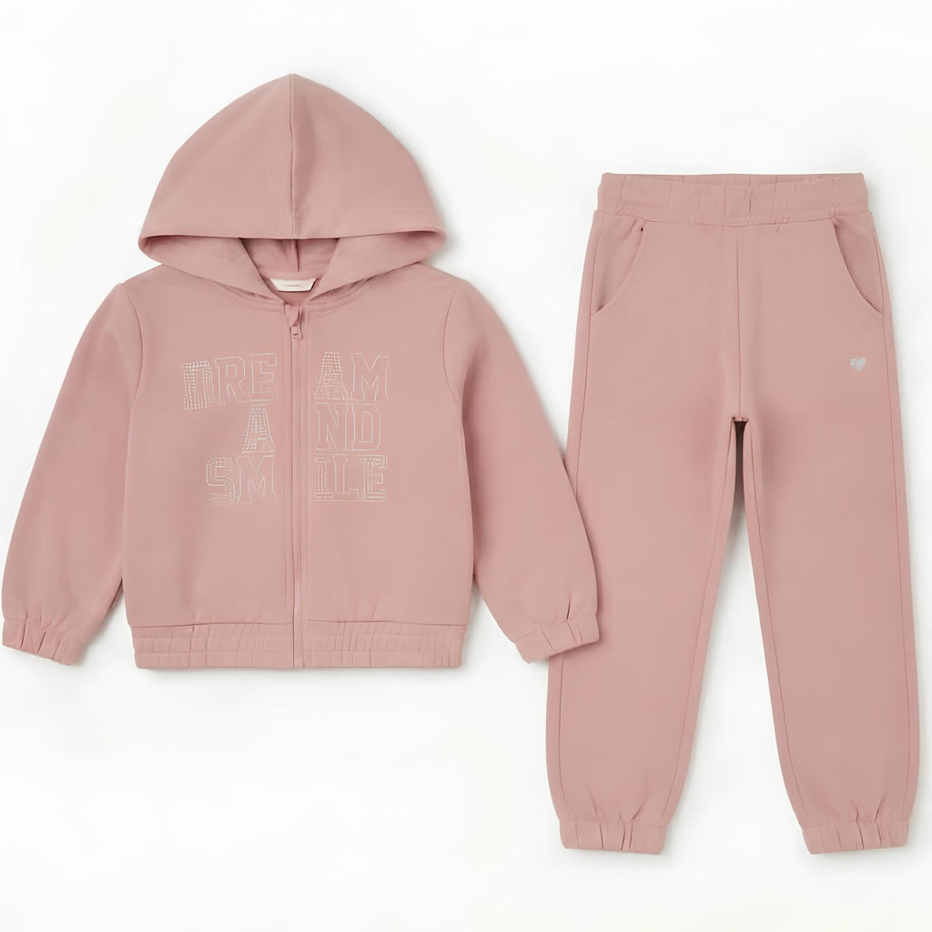 Sarabanda Tuta 2 Pezzi Bambina in Cotone Felpato Rosa