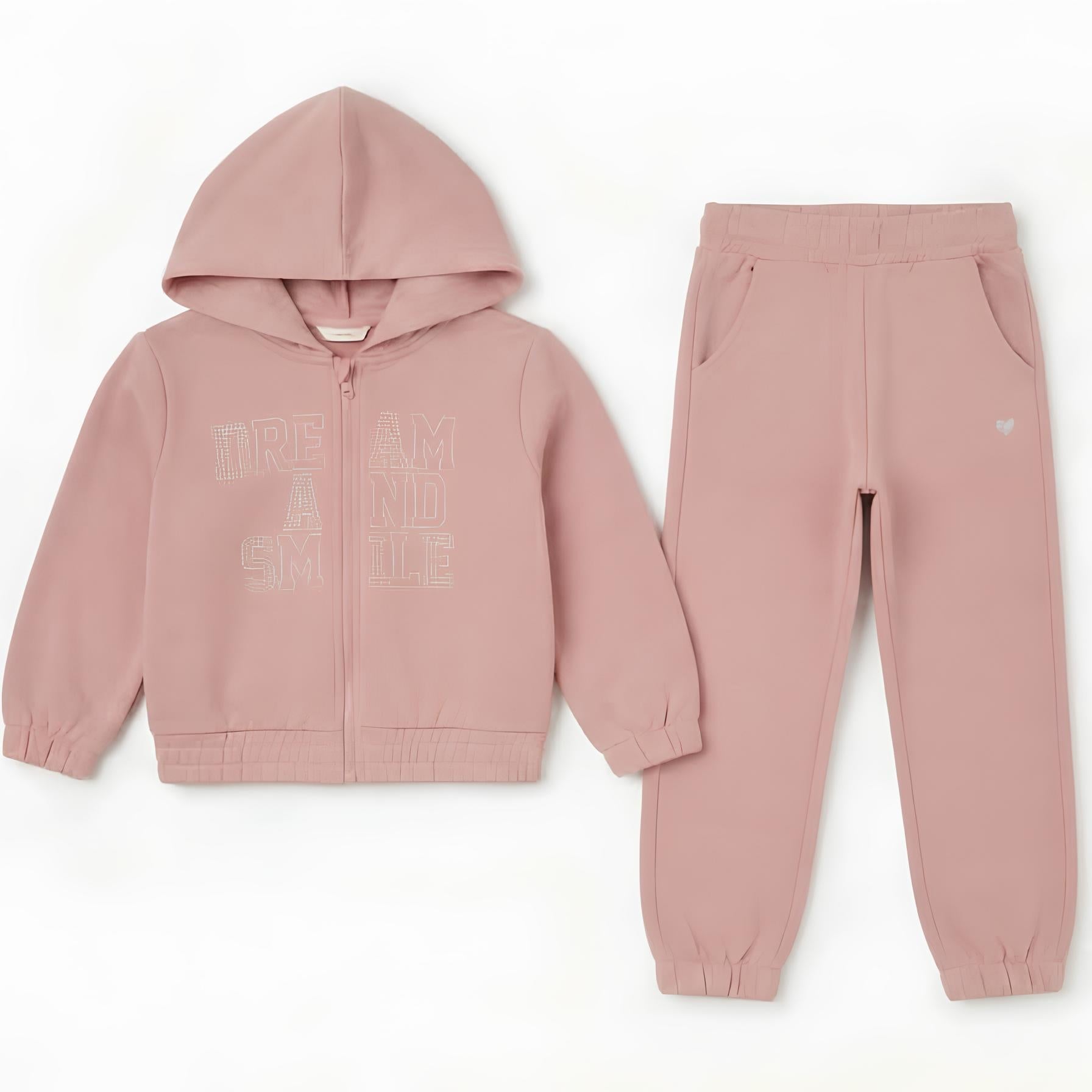 Sarabanda Tuta 2 Pezzi Bambina in Cotone Felpato Rosa
