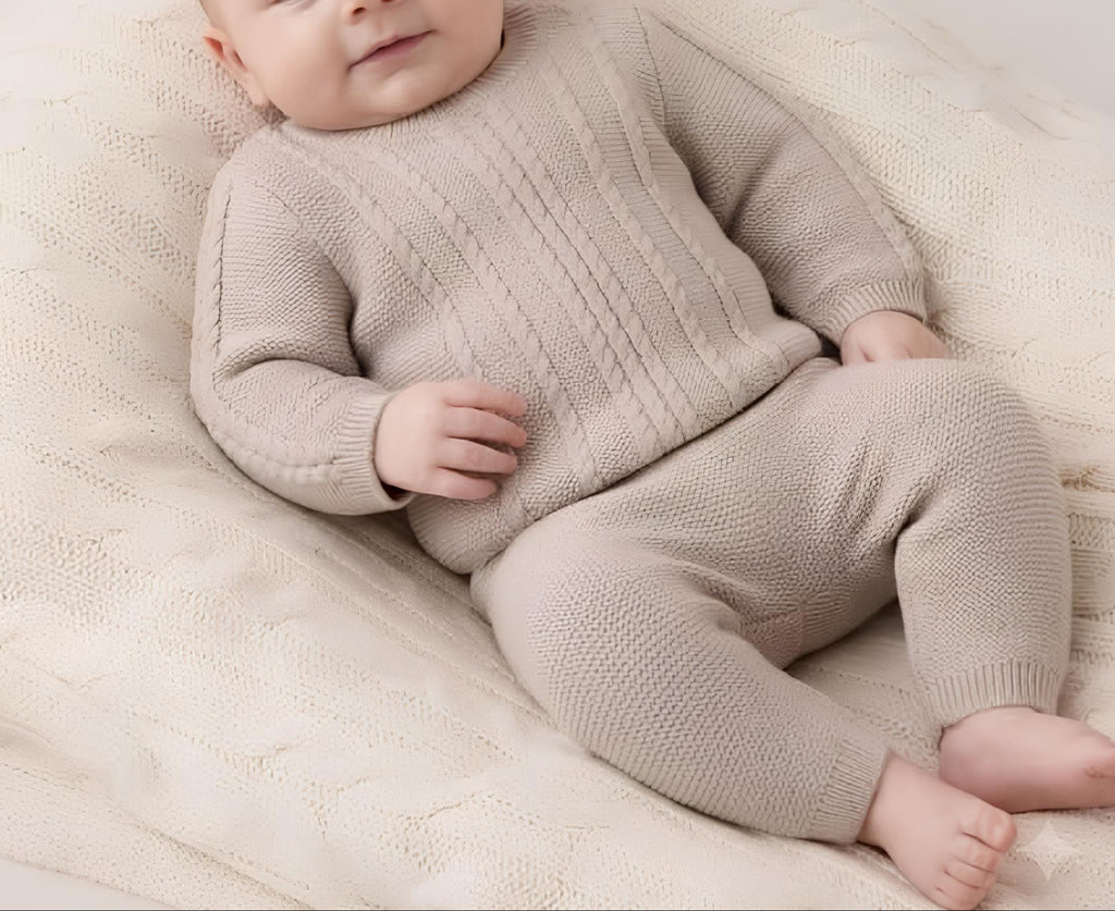 MINIBANDA COMPLETO 2 PZ. IN MAGLIA, UNISEX. COTONE/LANA.