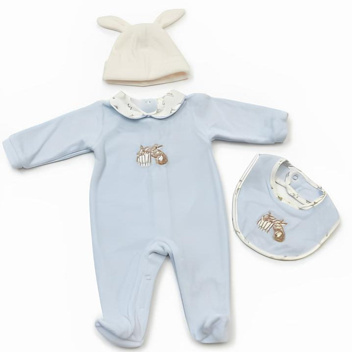 Yours set 3 pz. tutina intera+bavetta+cappellino neonato. Ciniglia.
