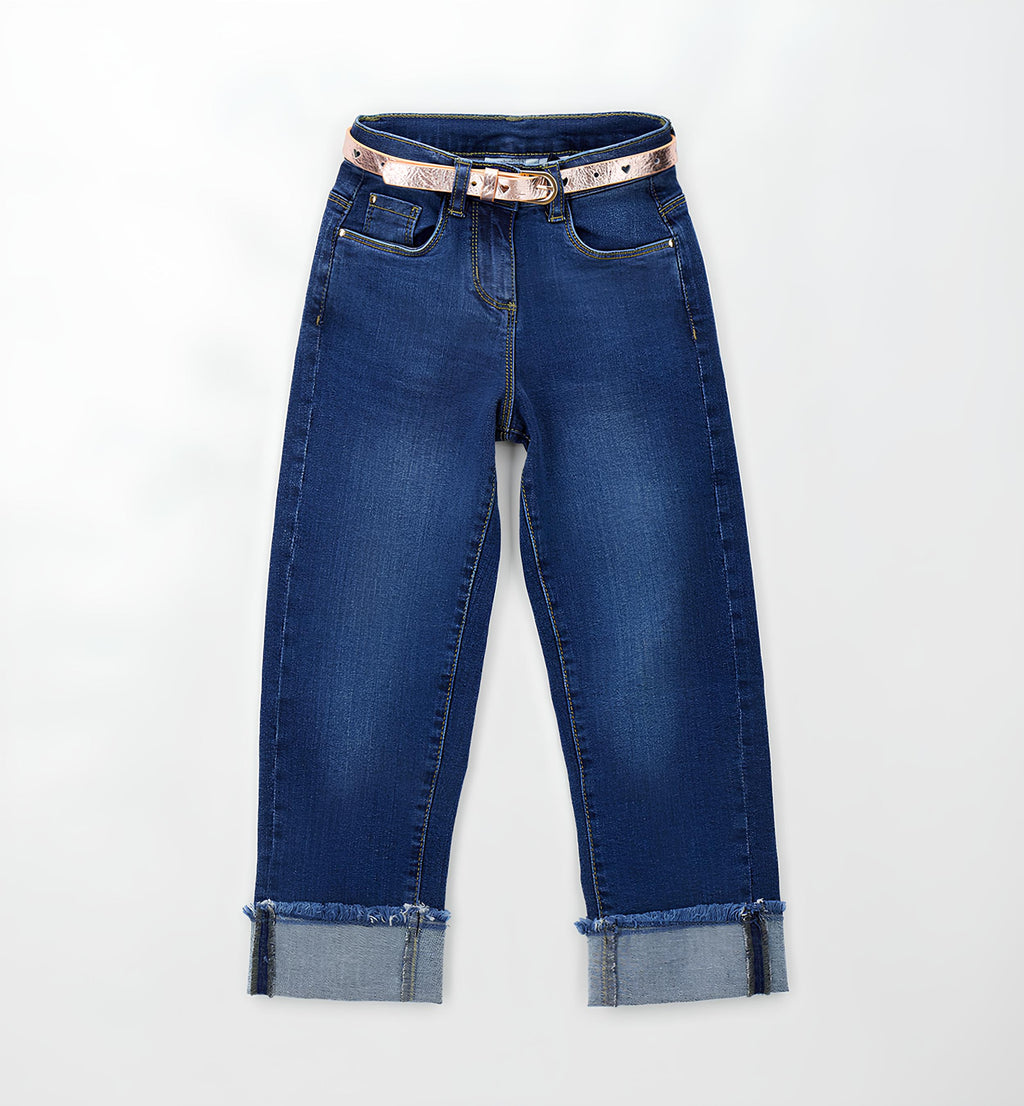 JEANS A PALAZZO CON CINTURA, BIMBA. COTONE.