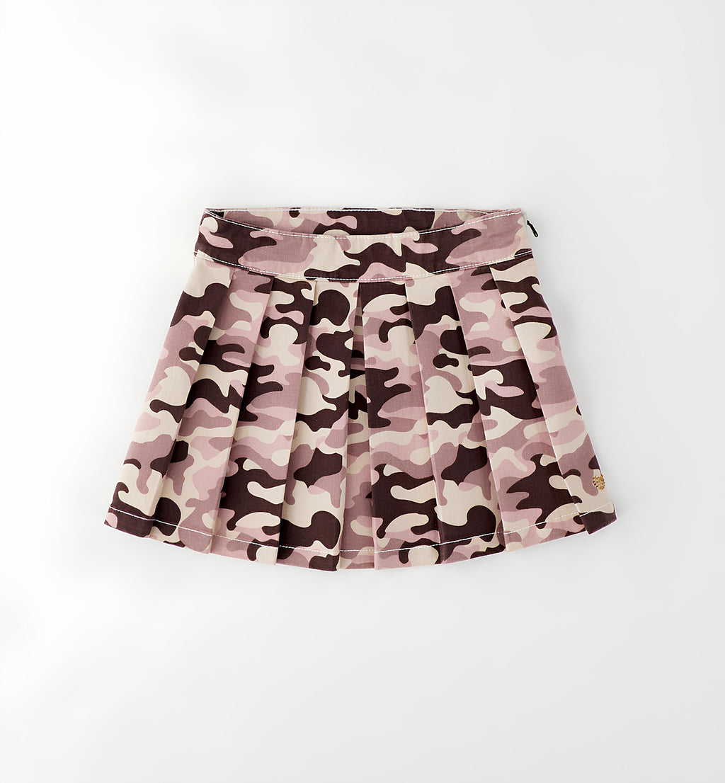 SARABANDA GONNA FANTASIA CAMOUFLAGE CON PIEGHE, BAMBINA. COTONE.