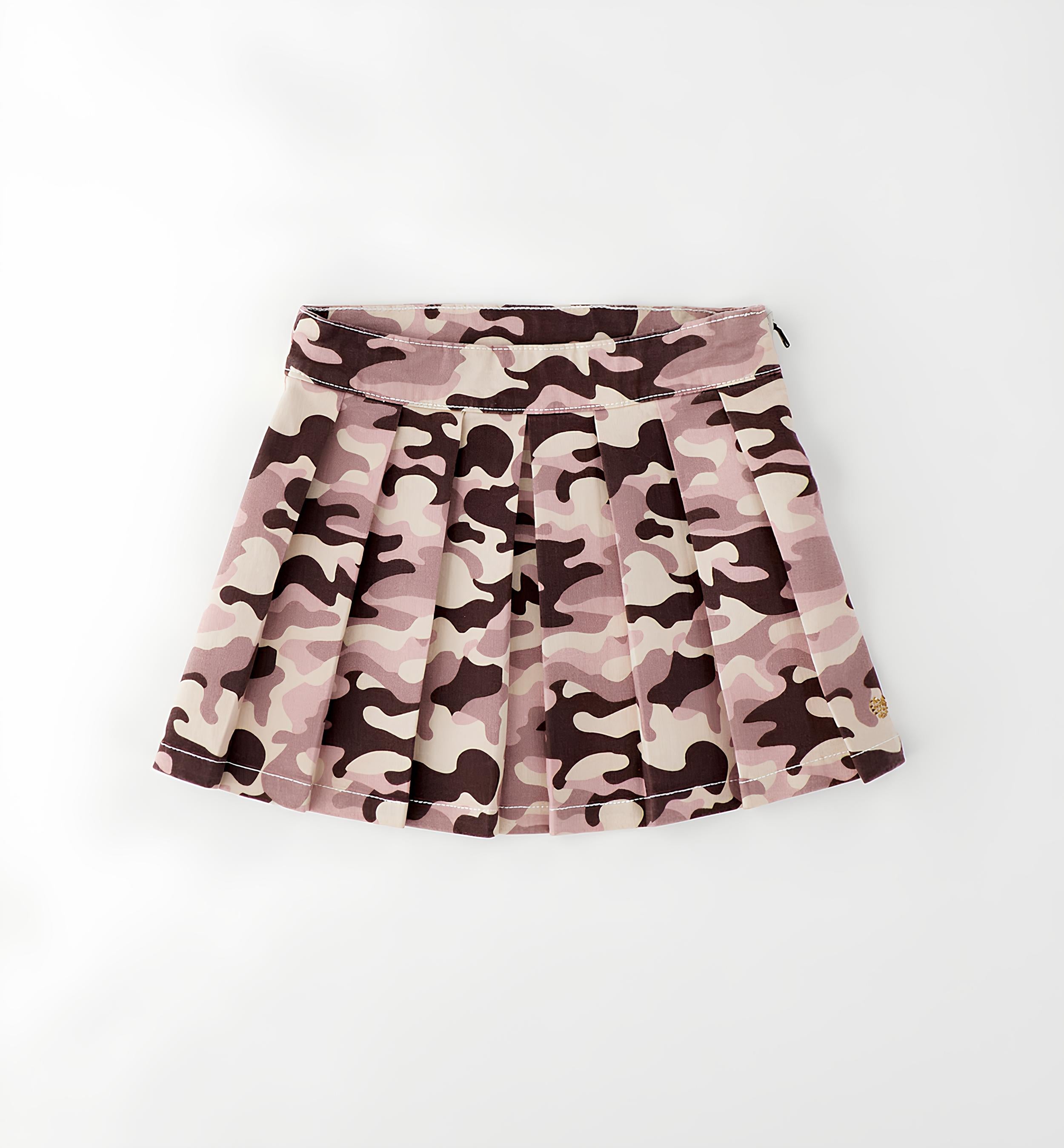 SARABANDA GONNA FANTASIA CAMOUFLAGE CON PIEGHE, BAMBINA. COTONE.
