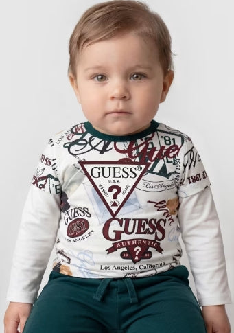 GUESS COMPLETO 2 PZ. BIMBO, MAGLIETTA COTONE+SOTTOTUTA COTONE GARZATO.