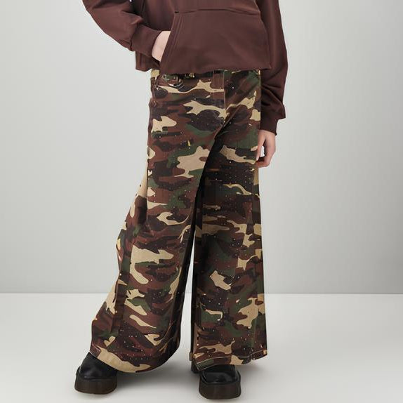 Sarabanda Pantalone a Palazzo Camouflage Bambina in Cotone