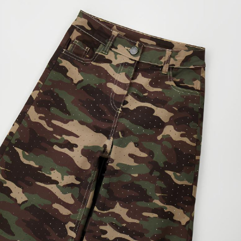 Sarabanda Pantalone a Palazzo Camouflage Bambina in Cotone