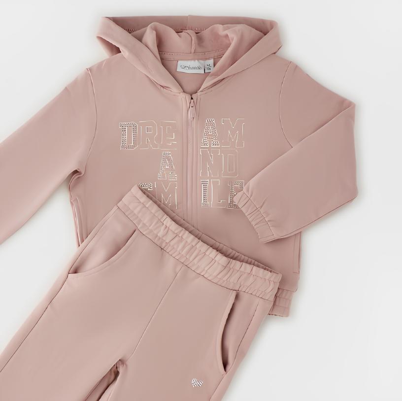 Sarabanda Tuta 2 Pezzi Bambina in Cotone Felpato Rosa