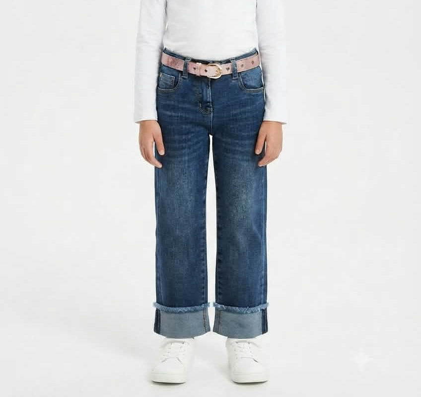 JEANS A PALAZZO CON CINTURA, BIMBA. COTONE.