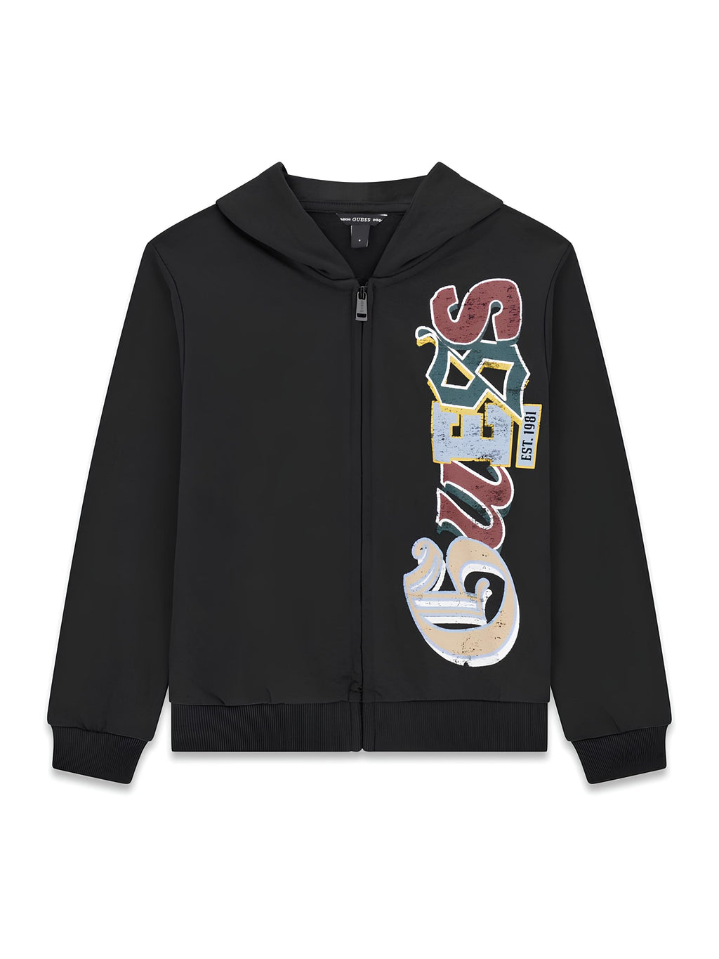 GUESS FELPA ZIP E CAPPUCCIO RAGAZZO. COTONE GARZATO.