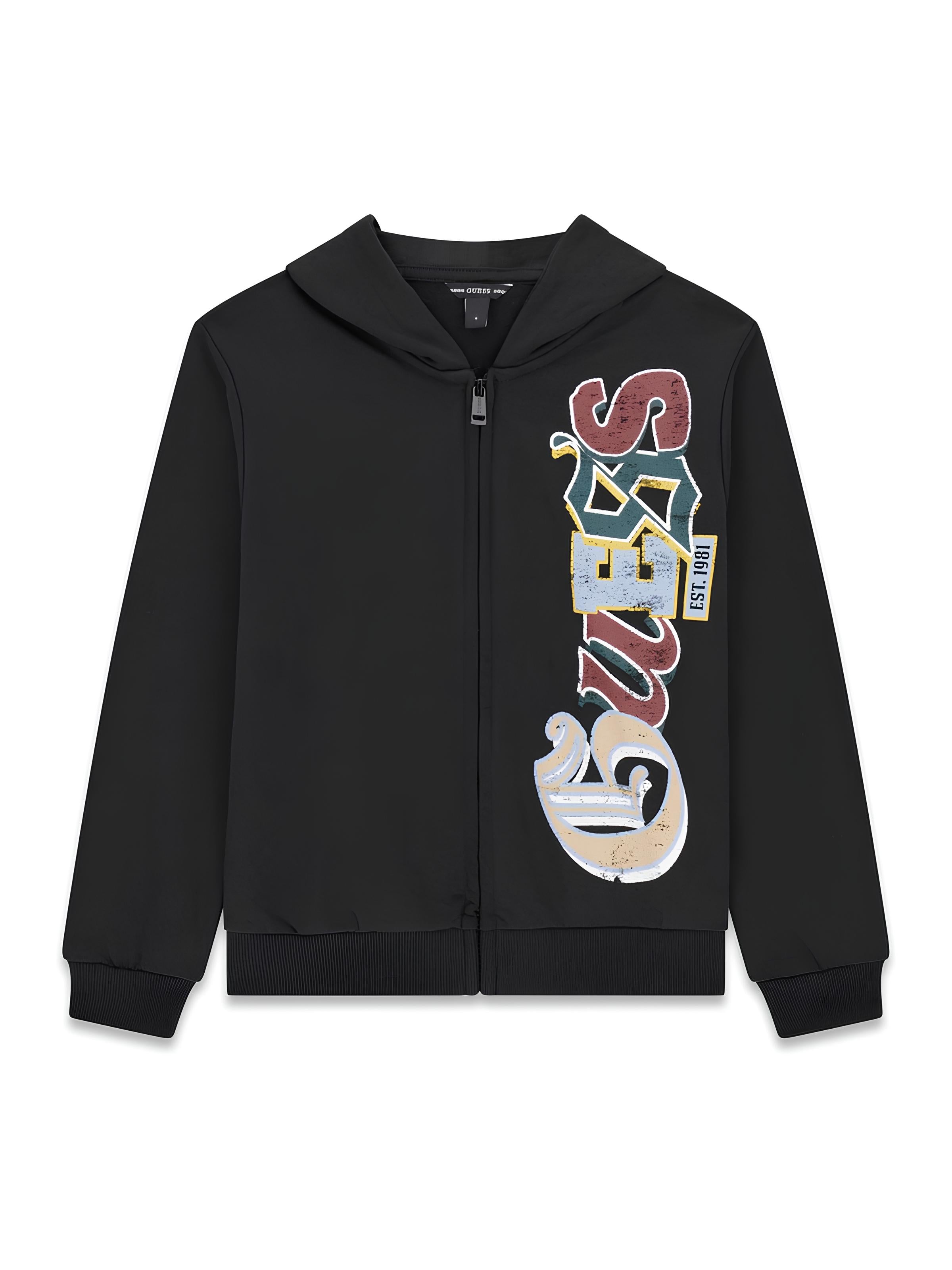 GUESS FELPA ZIP E CAPPUCCIO RAGAZZO. COTONE GARZATO.