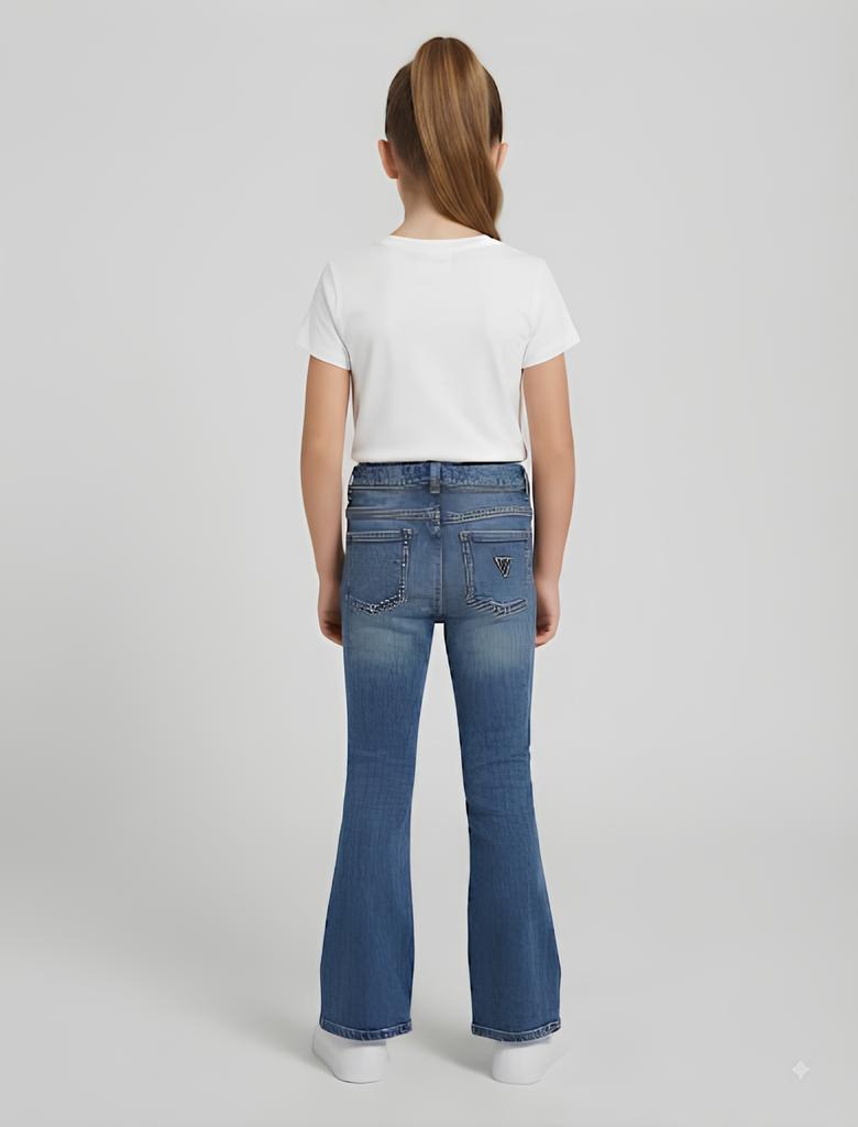 GUESS JEANS A ZAMPA CON STRAPPI E STRASS, RAGAZZA. COTONE.