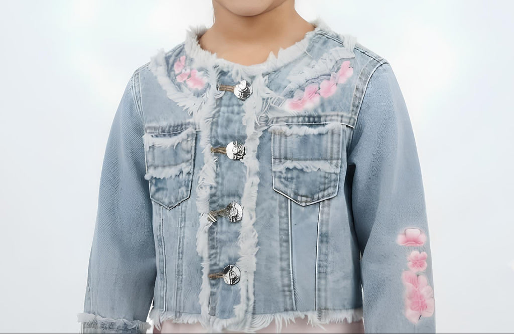 YOURS GIACCHETTO JEANS RICAMATO BIMBA. COTONE.