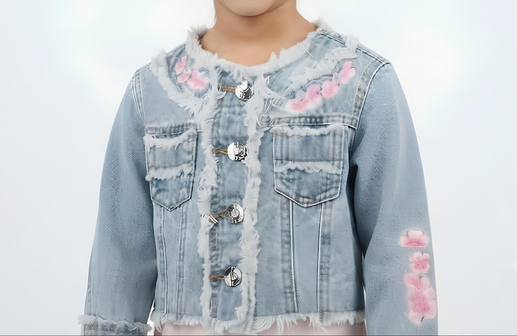 YOURS GIACCHETTO JEANS RICAMATO BIMBA. COTONE.