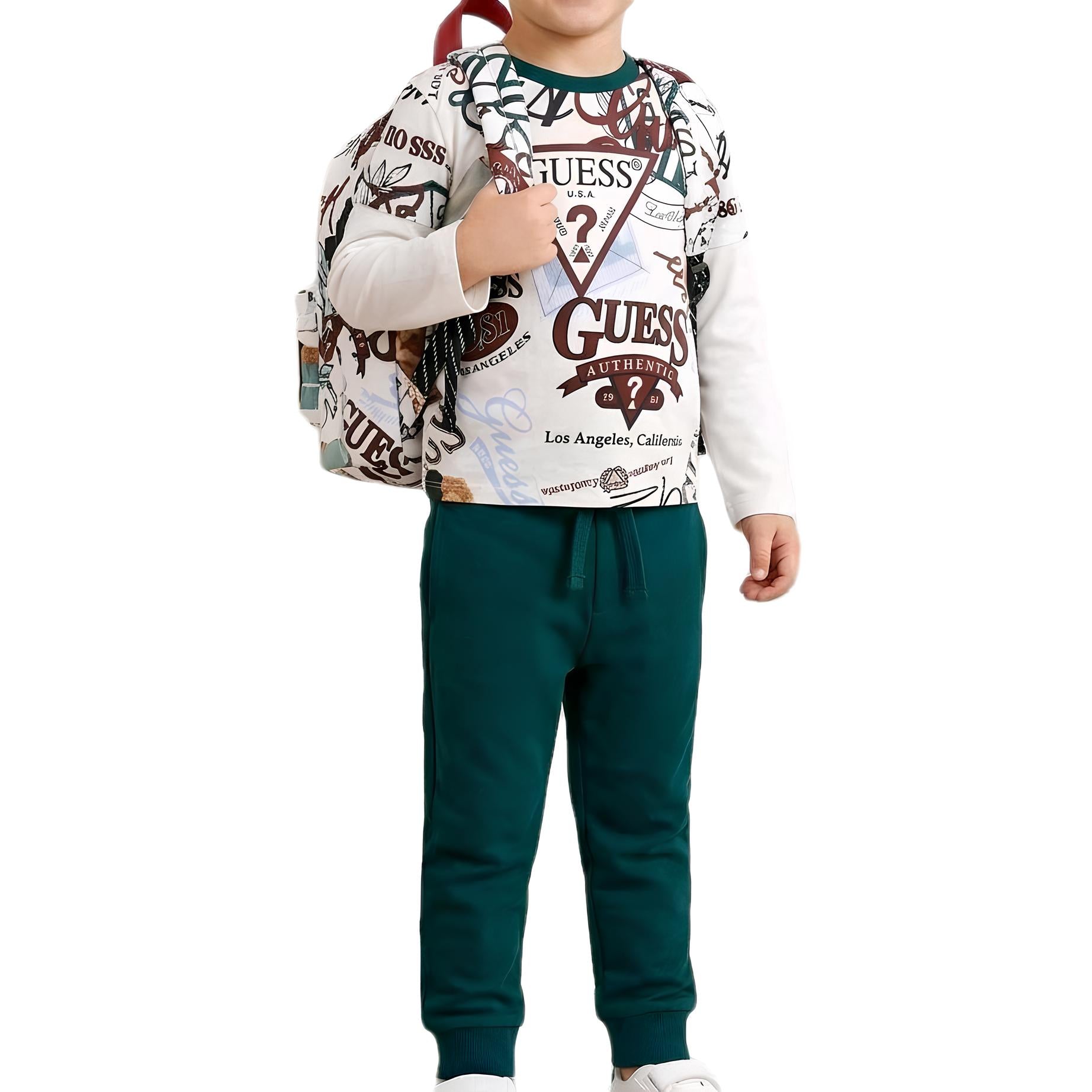 GUESS COMPLETO 2 PZ. BIMBO, MAGLIETTA COTONE+SOTTOTUTA COTONE GARZATO.